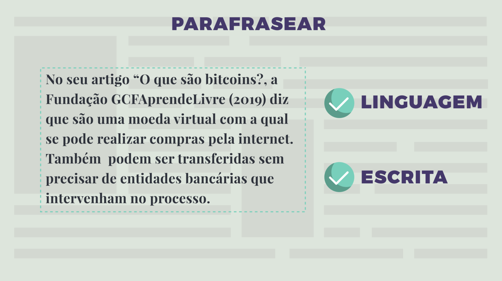 Imagem que mostra um texto parafraseado corretamente.